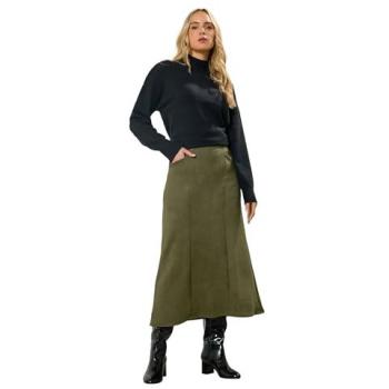 Women's Tall Olive Faux Suede Midi Skirt, Size 16