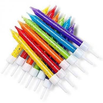 Set di 12 candele glitterate arcobaleno