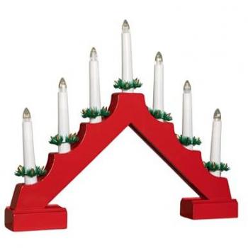 40cm Battery Operated Red Wooden Christmas Candle Bridge with 7 Warm White LEDs