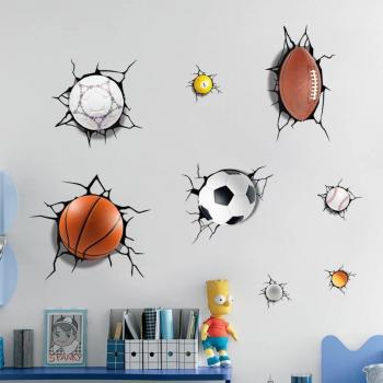 3D Wall Sticker with Sports Balls for Playroom and Living Room