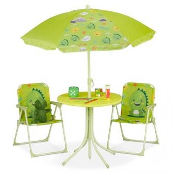 Tavolo da Giardino per Bambini con Ombrellone e Sedie, Verde