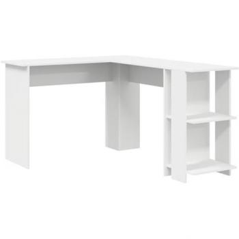 Mensa angolare con cassetti e ripiano bianca 140×113,5×75 cm