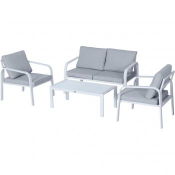 Set Mobili da Giardino 4 Pezzi con Sedie, Divano e Tavolino da Caffè in Alluminio e Poliestere Bianco e Grigio
