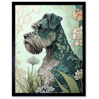 Floral Fur Grey Schnauzer Wall Print