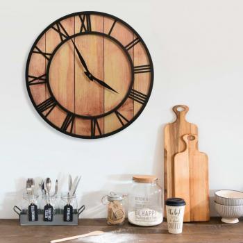 Reloj de Pared 39 cm en MDF Marrón y Hierro Negro