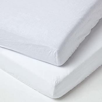 Pair of White Fitted Cot Sheets Linen & Cotton Blend