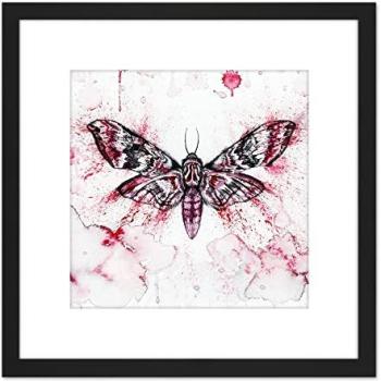 Artery8 Crimson Moth Wing Art Print – 8x8 Wooden Frame in Black