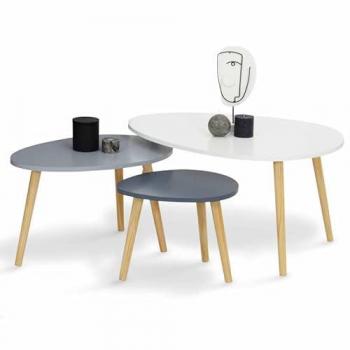 IDMARKET Conjunto de 3 mesas de centro escandinavas GAIA en blanco y gris