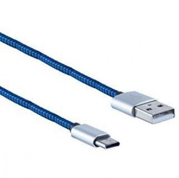 S-Conn USB Ladekabel, USB-A-Stecker auf USB Typ C Stecker, Nylon 0,90m