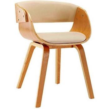 Silla de comedor madera curvada y cuero sintético crema