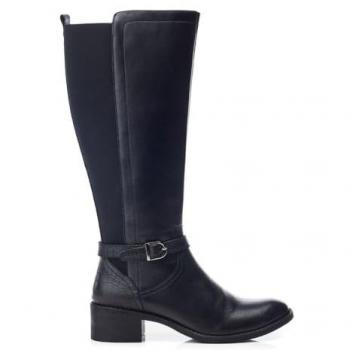 Moda in Pelle Schwarze Lederstiefel mit Buckle-Design