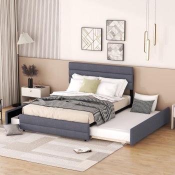 Redom Lit plateforme 140x200 gris – modèle double, broche et tiroirs