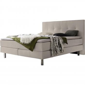 HASENA Boxspringbett Fleur Beige mit Chrommetall, Flachgewebe, Massivholz, H3 Matratze und festem Topper