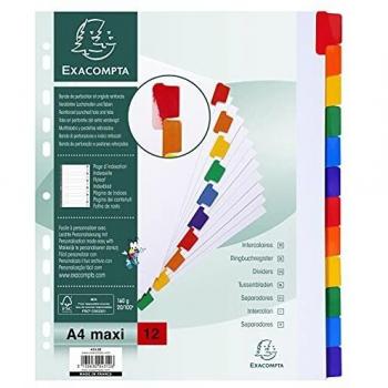 INTERCALAIRES A4+ CARTE BLANCHE 160G/M² 12 POSITIONS