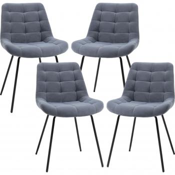 HOMCOM 4er Set Esszimmerstühle mit Rückenlehne und Stahlbeinen im Retrodesign Grau 50x61x79cm
