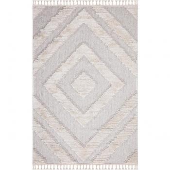 Tapis Décoratif Boho Chic 140x200cm Crème et Gris Bleu