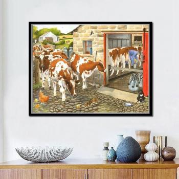 Point de Croix Vache Ferme Déco 20×30 cm