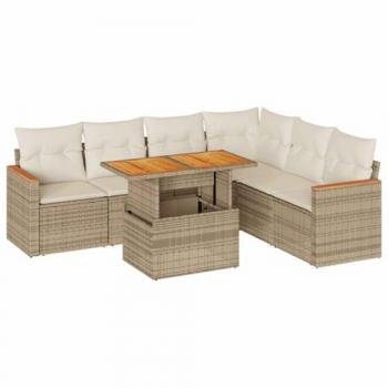 7-Piece Beige Garden Sofa Set with Cushions