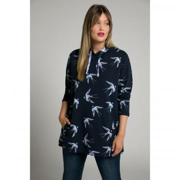 Felpa con rondini per donna, collo alto, tasche, maniche lunghe, Blu, Taglia: 60/62, Cotone