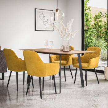 Haydon Mustard Dining Table with Extension & 4 Anika Velvet Chairs – Black Leg Design