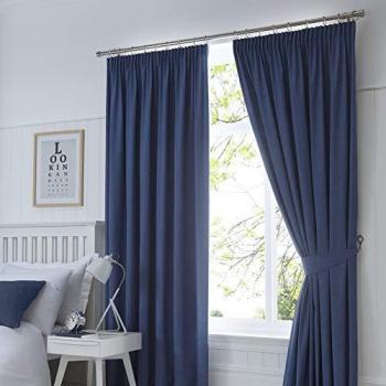 Fusion Dijon Blackout Ready Made Pencil Pleat Curtains Navy