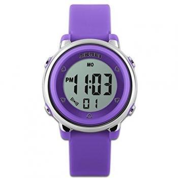Sporty Junior Stopwatch – Kids’ Multi‑Color LED Watch with 7‑LED Backlight, Purple Detail