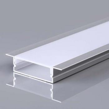 Profilo in Alluminio Silver per Striscia LED a Incasso con Copertura Satinata 2000x30x10mm