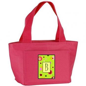 Pink‑Lime Insulated B‑Letter School Lunch Carrier