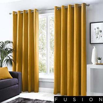 Fusion Sorbonne Ochre Eyelet Curtains 100% Cotton Room Darkening Thermal Drapes, Width 229 x Drop 229 cm