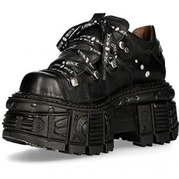 New Rock Unisex M-Tank120N Black Leather Punk Platform Boots Size EU 38