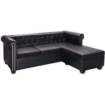 Chesterfield Sofa L-Form Kunstleder Schwarz
