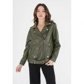 FreshLions Lederimitatjacke „Nela“ – 1‑Stück, grün (Khaki), 100 % Polyester, Unifarben