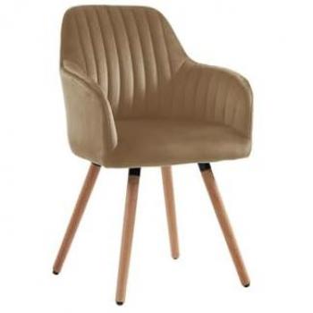 Sedia vintage con braccioli in velluto beige