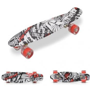 Byox Kinder Skateboard 22 Skull mit Aluminium-Achsen und LED Rollen