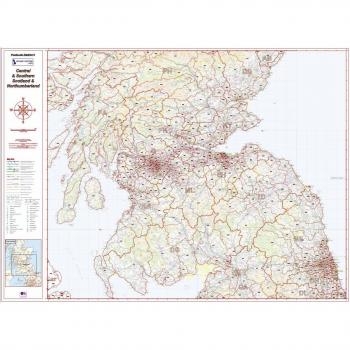Postcode District Map: Southern Scotland & Northumberland – Double‑Sided, Laminated, Colour