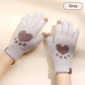 Guantes de invierno para mujer con diseño de pata de gato y pelo de visón