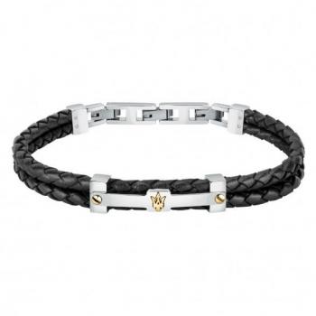 Bracciale in pelle nera e acciaio Maserati Jewels JM422AVE11