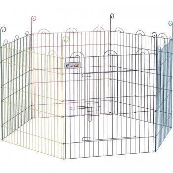 PawHut Welpenauslauf 6-teilig, 60 cm, bunt, Metall, mit Tür