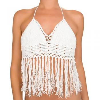 Bikini Blanco con Detalle de Flecos