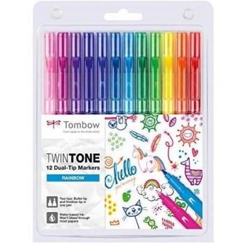 Tombow WS-PK-12P-3 Doppelfasermaler TwinTone Regenbogenfarben 12 Stück