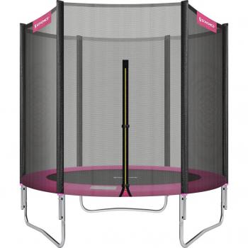 Gepolstertes Gartentrampolin, runde Form, 183 cm, pinkes Sicherheitsnetz