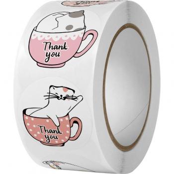 500 Pcs Cartoon Cat Thank You Labels 25mm for Wedding Sealing