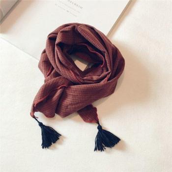 Korean Casual Cotton Plaid Tassel Soft Warm Shawl for Children