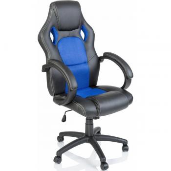 Silla de escritorio TRESKO Racing con cilindro neumático (Negro/Azul claro)