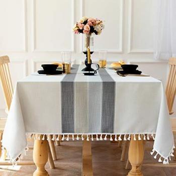 Nappe Rectangulaire Décoration de Buffet Rayure Grise 140x260CM