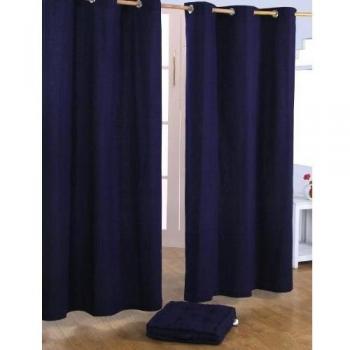 Cotton Plain Navy Blue Ready Made Eyelet Curtain Pair, 137 x 228 cm