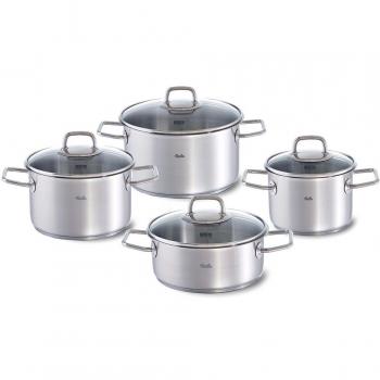Fissler VISEO 8‑teiliges Edelstahl‑Topf‑Set – 1 Bratentopf 20 cm + Kochtöpfe 16/20/24 cm