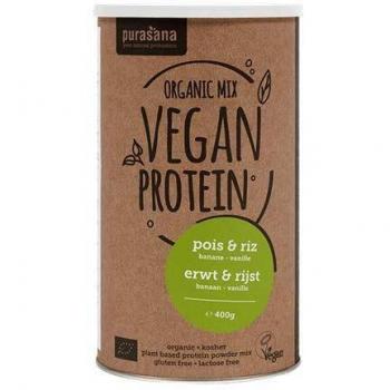 Mezcla de Proteína Vegana Purasana Guisante y Arroz 400g Sabor Banana-Vainilla