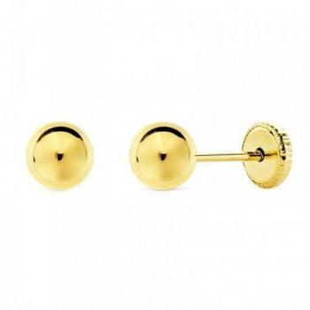 Pendientes Niña Oro 18k Bola Lisa 5mm Cierre Tuerca