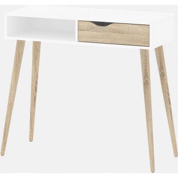 Consola Multifuncional Annabelle – Escritorio con Cajón, 103 x 44 x 90 cm, Blanco y Roble